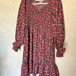 JODIFL Red and Black Floral Long Sleeve Dress